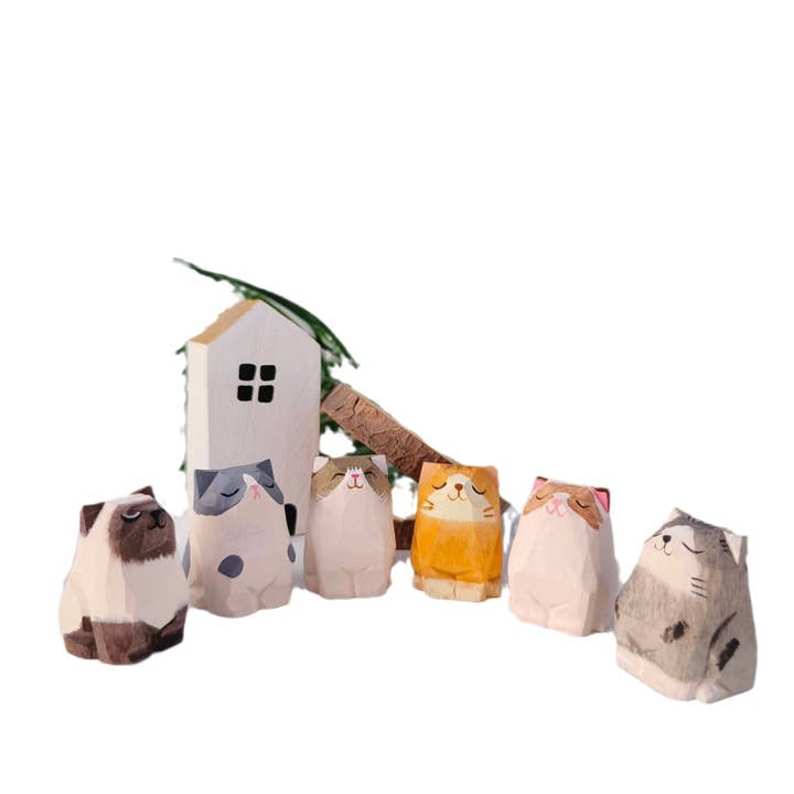 Gohobi (We cover U.S. import duties) - Wholesale Decorative Figurine - Gohobi Handcrafted Wooden Sitting Cats Ornament5
