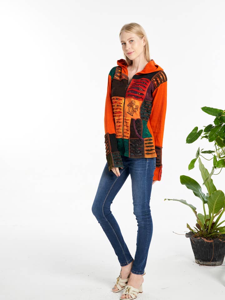 Unisex Mushroom Patch Zip Jacket (KT-1447) for wholesale by Kathmandu Imports