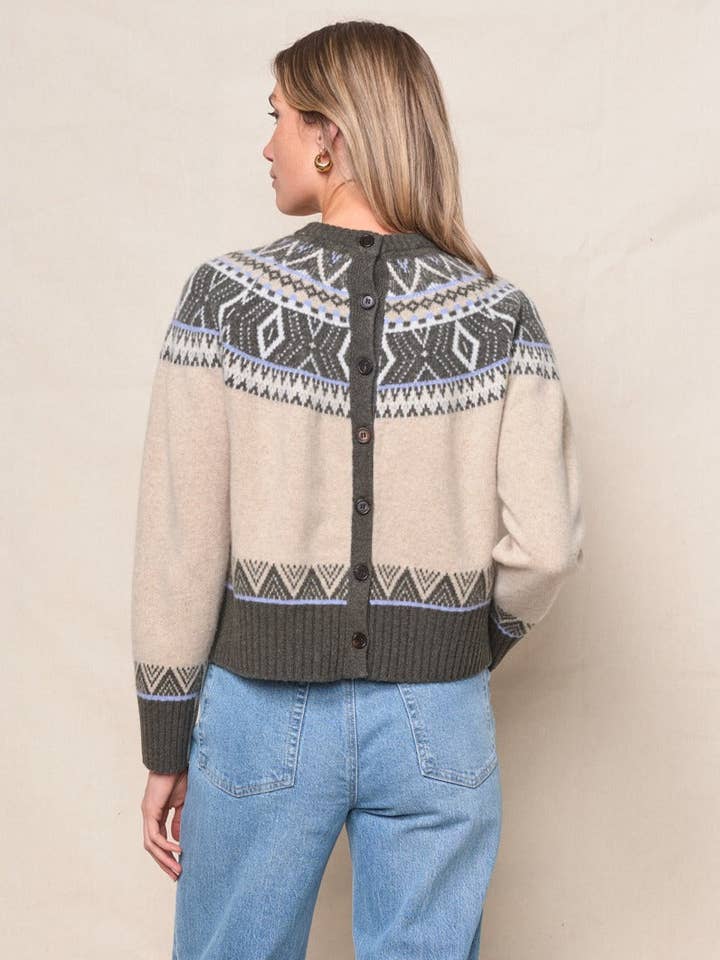 Stateside - Wholesale Knit Sweater - Women's - Fairisle Button Sweater in Thyme Multi4