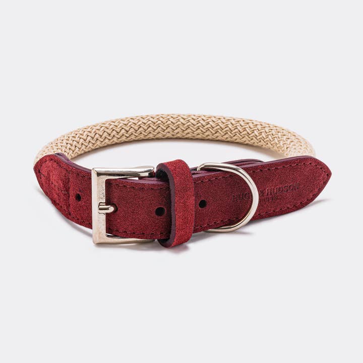 Collar para perro de cuerda y cuero - Borgoña para venta al por mayor de Hugo & Hudson