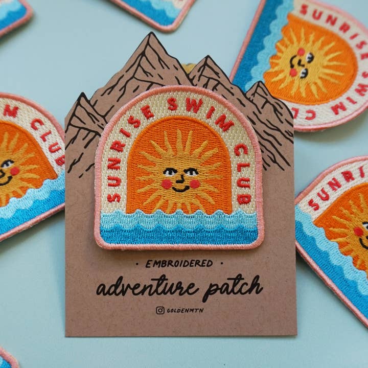 "Sunrise Swim Club" Wild Swimming Embroidered Iron-On Patch for wholesale by Golden Mountain