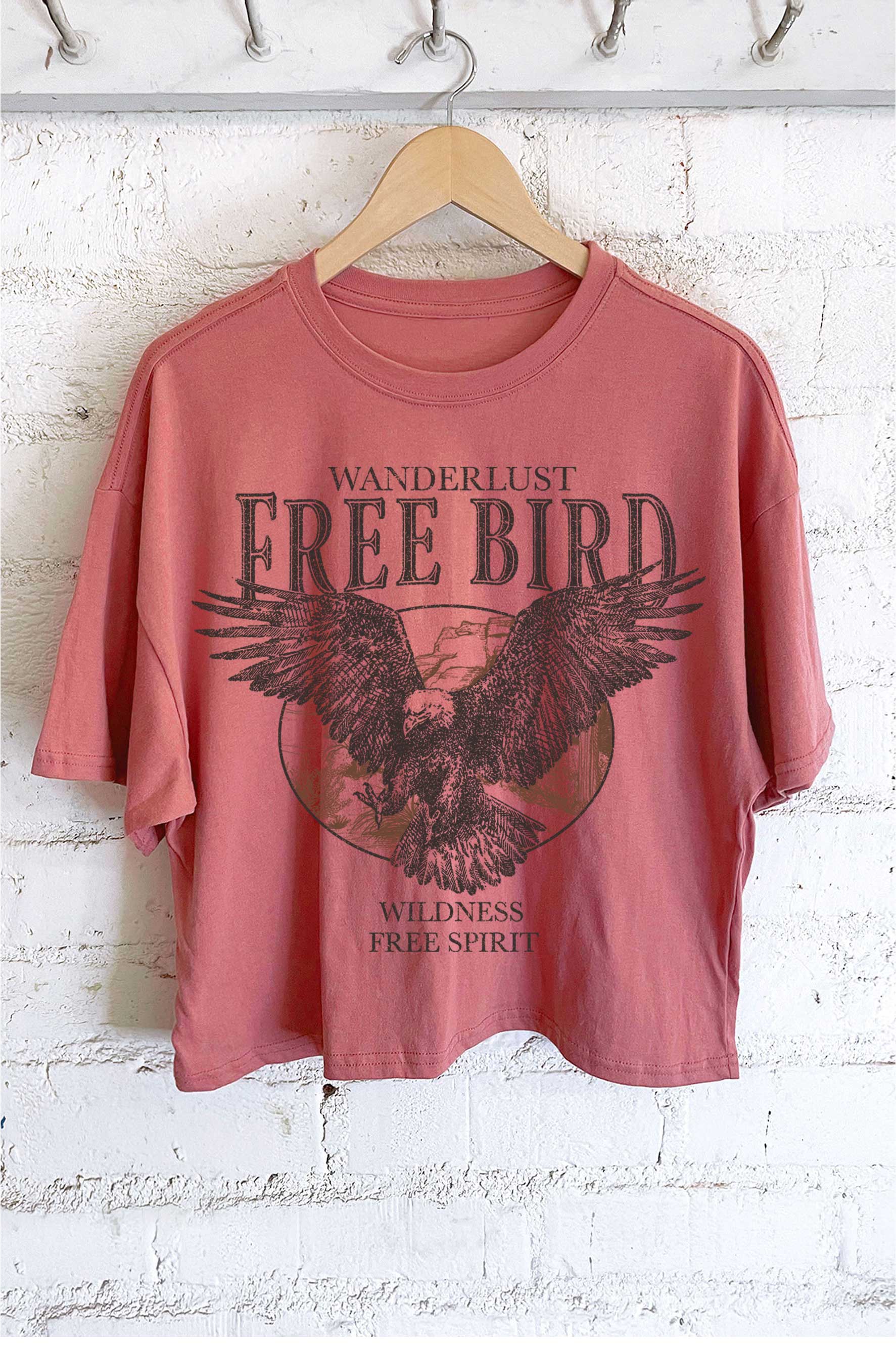 Rustee Clothing - Vente T-shirt sérigraphié – femme - HAUT COURT À IMPRIMÉ OISEAU AIGLE GRATUIT1