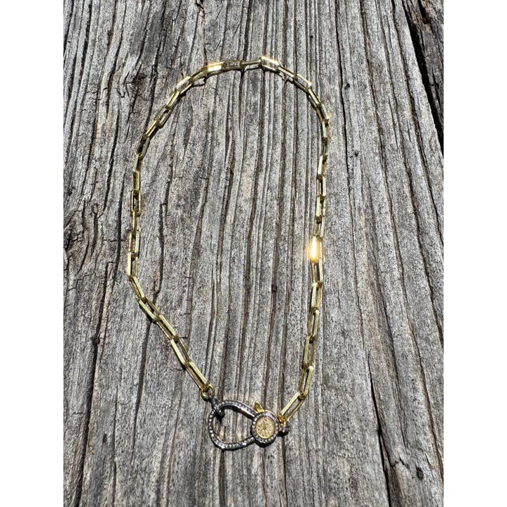 Gold Square Link Chain with Two Tone Diamond Clasp for wholesale by ILISSA MICHELE JEWELRY