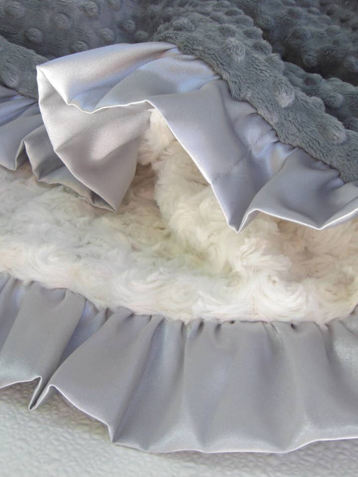 Personalized Charcoal & Cream Minky Baby Blanket for wholesale by Minkee Baby Gifts