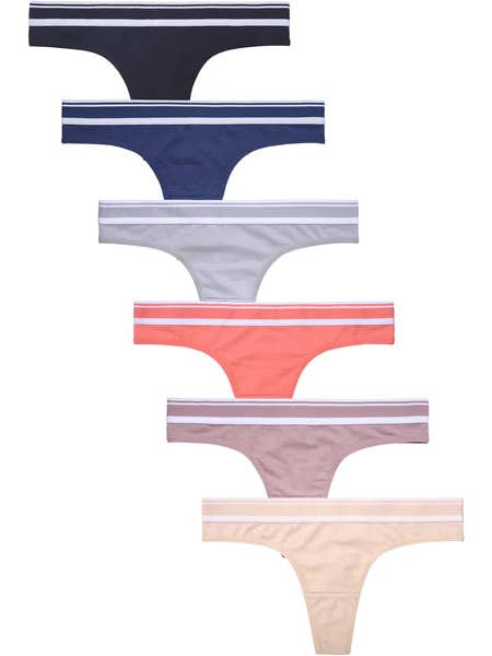 PACK OF 6 SOFRA WOMEN'S COTTON BLEND STRIPED BAND SOLID THONG (LP1552CT4) for wholesale by 247 Frenzy