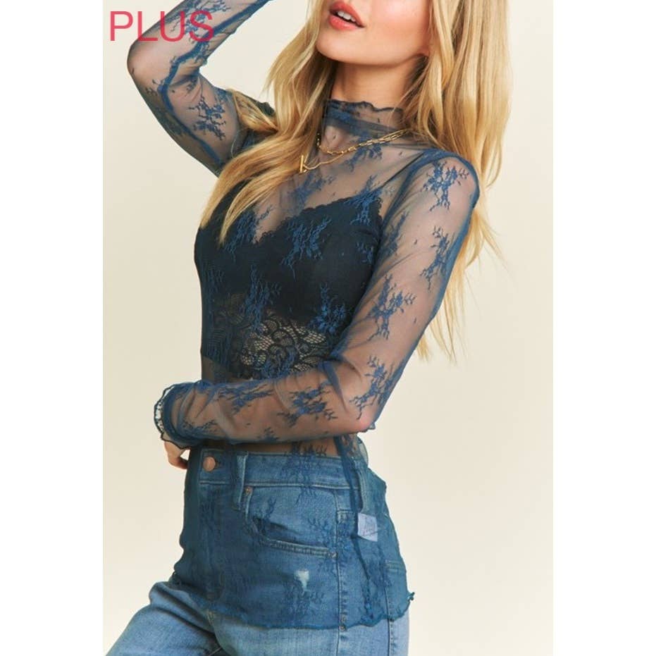 Coloring You – wholesale Blouse – Women’s – 9602X PLUS SIZE MESH LACE HIGH NECK LONG SLEEVE FITTED TOP11