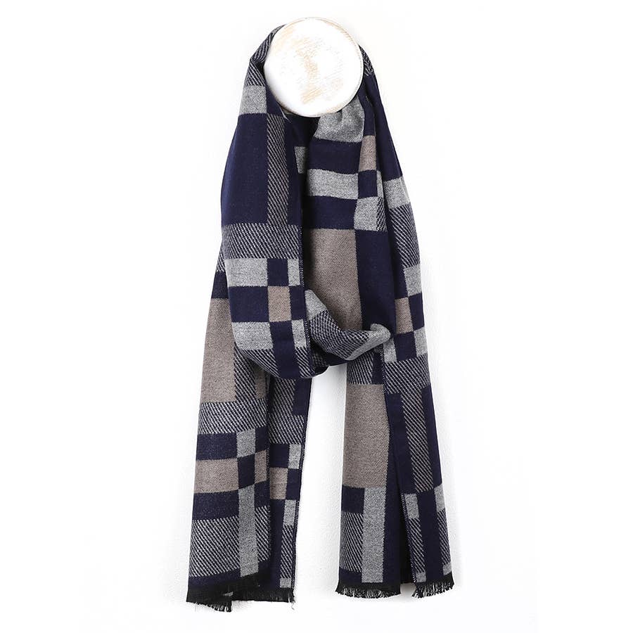 Peace Of Mind - Wholesale Scarf - Men's - Navy and Grey Mixed Check Scarf for Men0