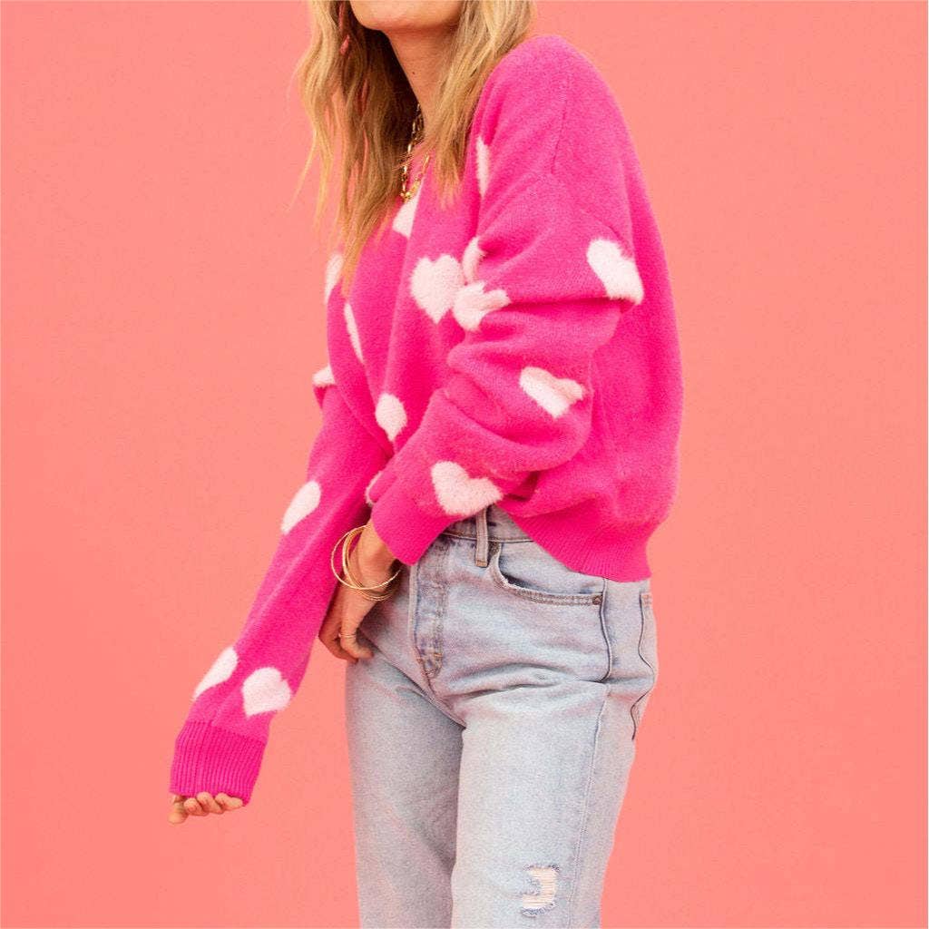 Rose red Love Crew Neck Pullover Sweetheart Sweater for wholesale on Faire2