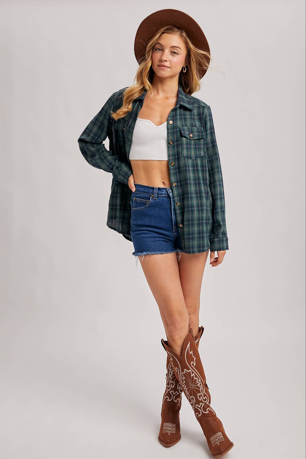 Bluivy - Wholesale Shirt - Women's - BUTTON DOWN PLAID SHIRT WITH POCKETS - 4TH OF JULY18