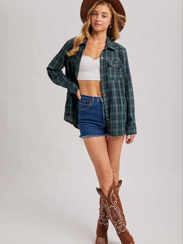 Bluivy - Wholesale Shirt - Women's - BUTTON DOWN PLAID SHIRT WITH POCKETS - 4TH OF JULY18