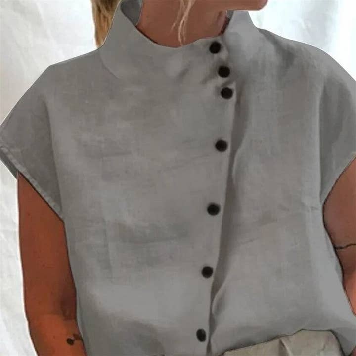 UZ Wholesale Store - Wholesale Button Down Shirt - Women's - Solid Color Button-Down Collar Casual Short-Sleeved Shirt1