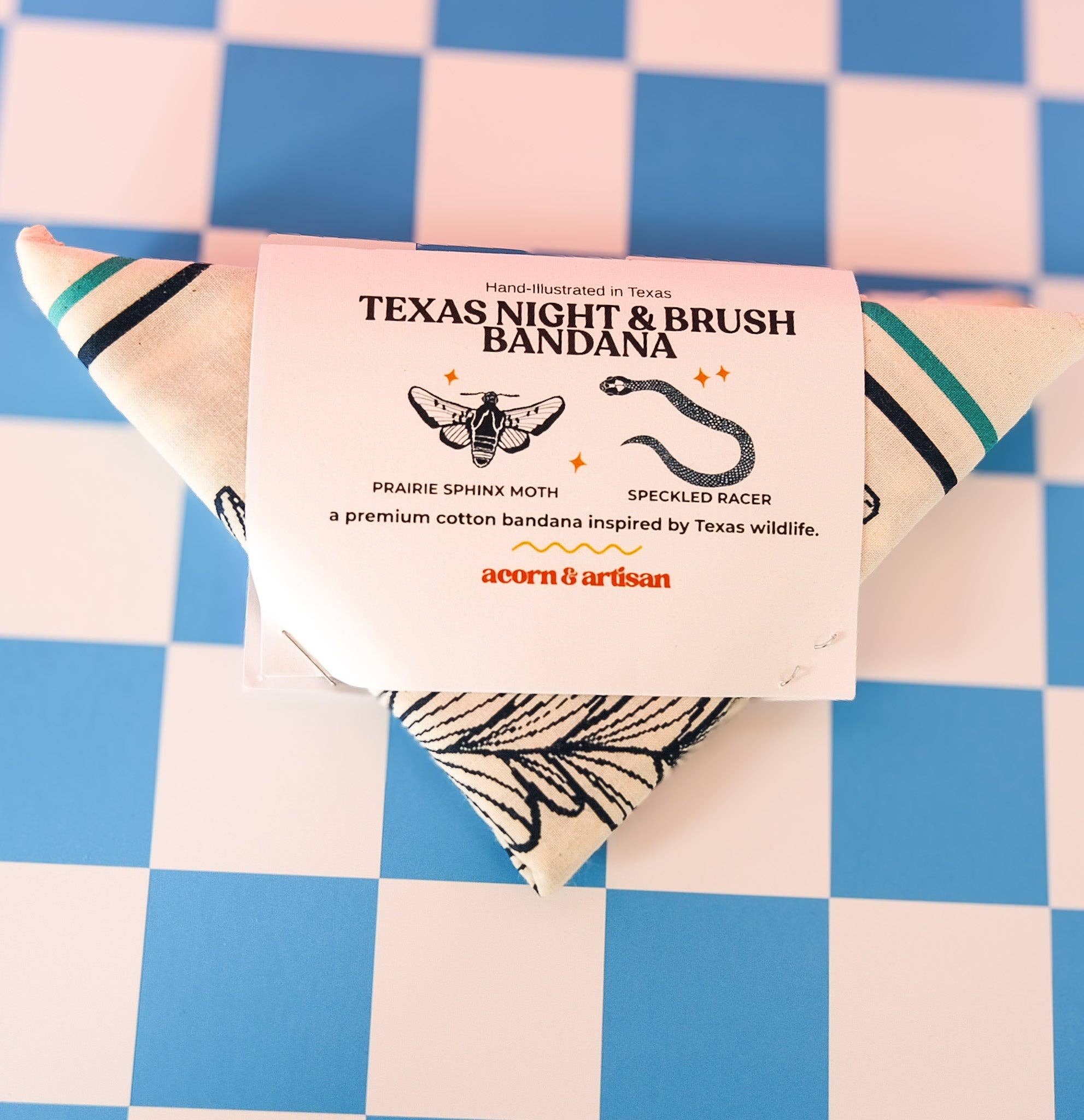 Acorn & Artisan - Wholesale Bandana - Unisex - Nature Bandana | Moth and Snake Illustration3