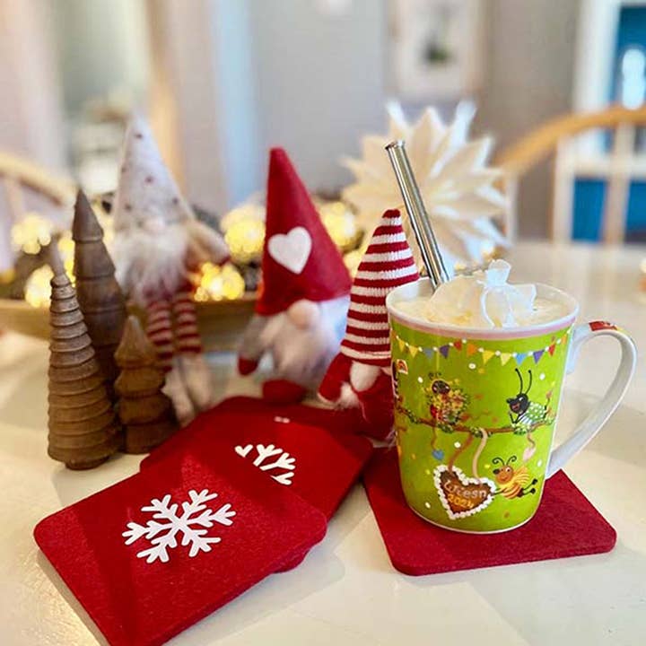 Wollen Sneeuwvlok Veenbesrode Onderzetters Set van 4 voor wholesale door Mystic Hula, LLC