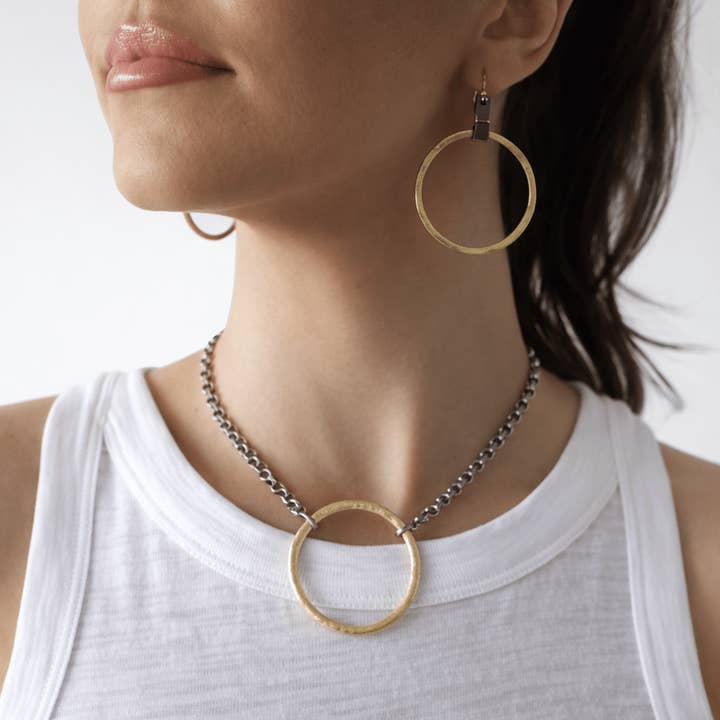 Gold Hoop in Skinny Leather Pewter Earring for wholesale by erin gray