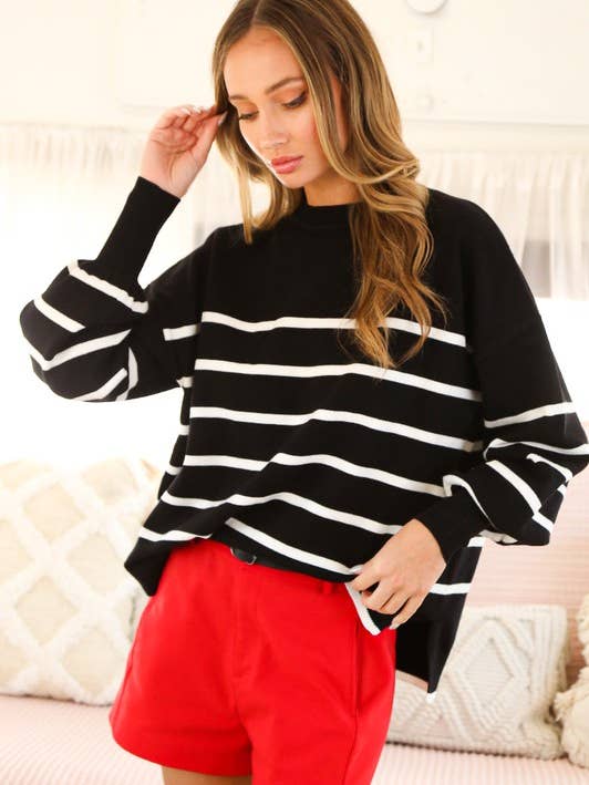 Vine & Love - Venta al por mayor Jersey de punto - Mujer - Jersey de Punto con Cuello Redondo a Rayas VT606087