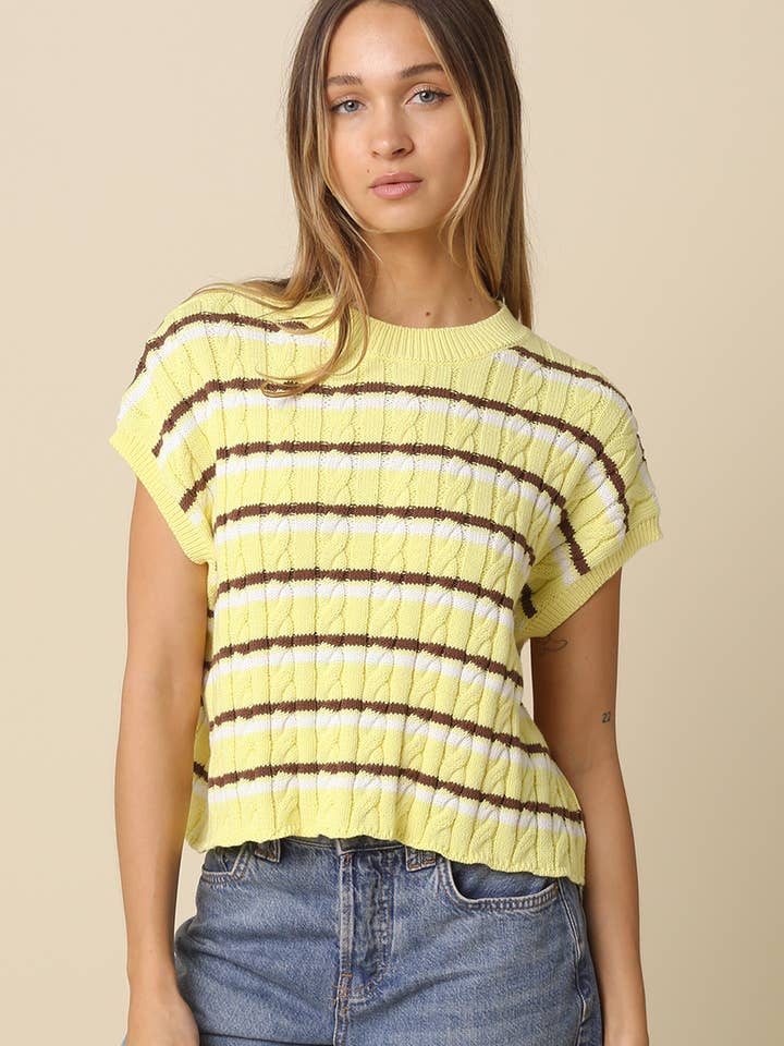 Laci Striped Textured Knit Vest for wholesale by Olivaceous