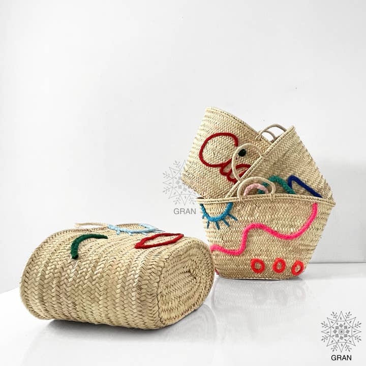 Gran Wholesale - Vente Sac de plage - Sacs en paille brodés personnalisés avec anses courtes, sac cabas14