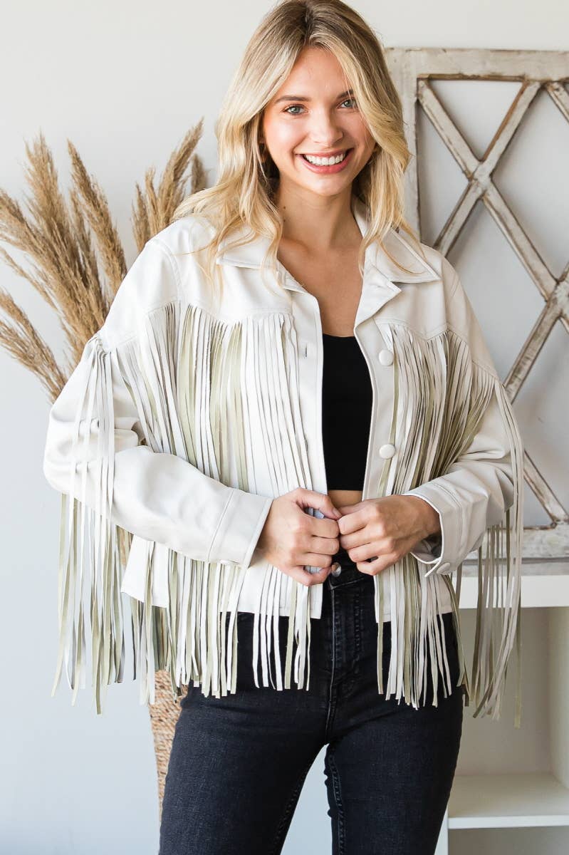 Veveret - Vente Veste en cuir – femme - Veste de moto vintage en similicuir à franges6