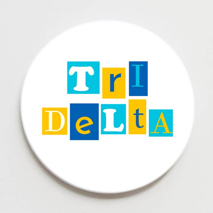 Tri Delta Collage Greek Button - 2.25 inch for wholesale by Good Vibez Collegiate