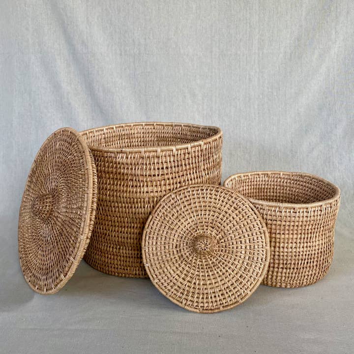 Lidded Makenge Storage Basket for wholesale by Kaleya