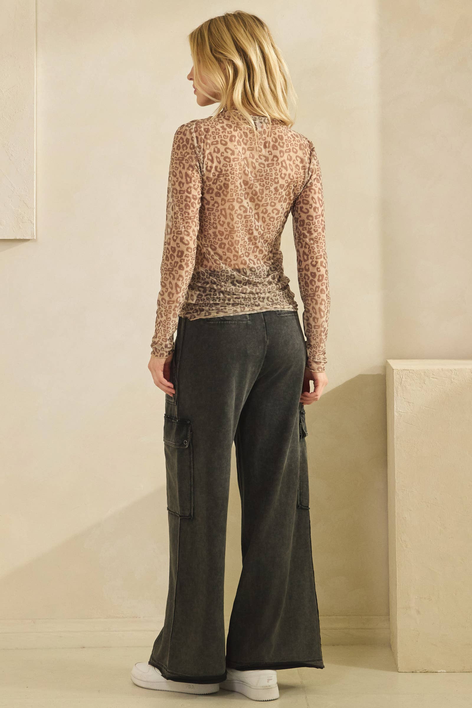 Mocha ANIMAL PRINT MESH LONG SLEEVE TURTLE NECK (ST7165-A) for wholesale on Faire8