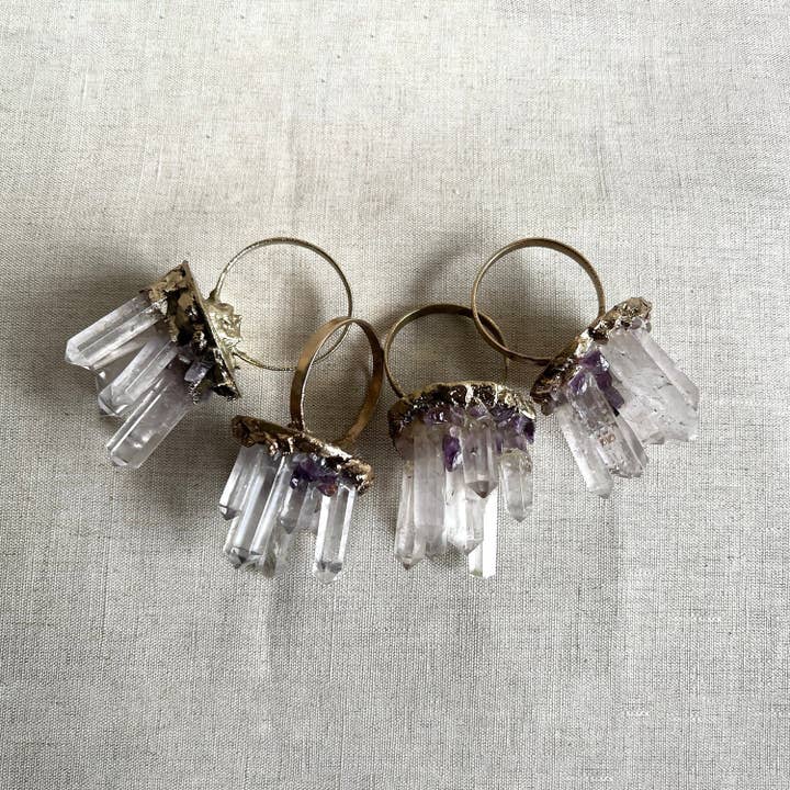 The Tangerine Store - Wholesale Napkin ring - Set of 4 Chunky Clear Quartz Crystal Agate Napkin Rings