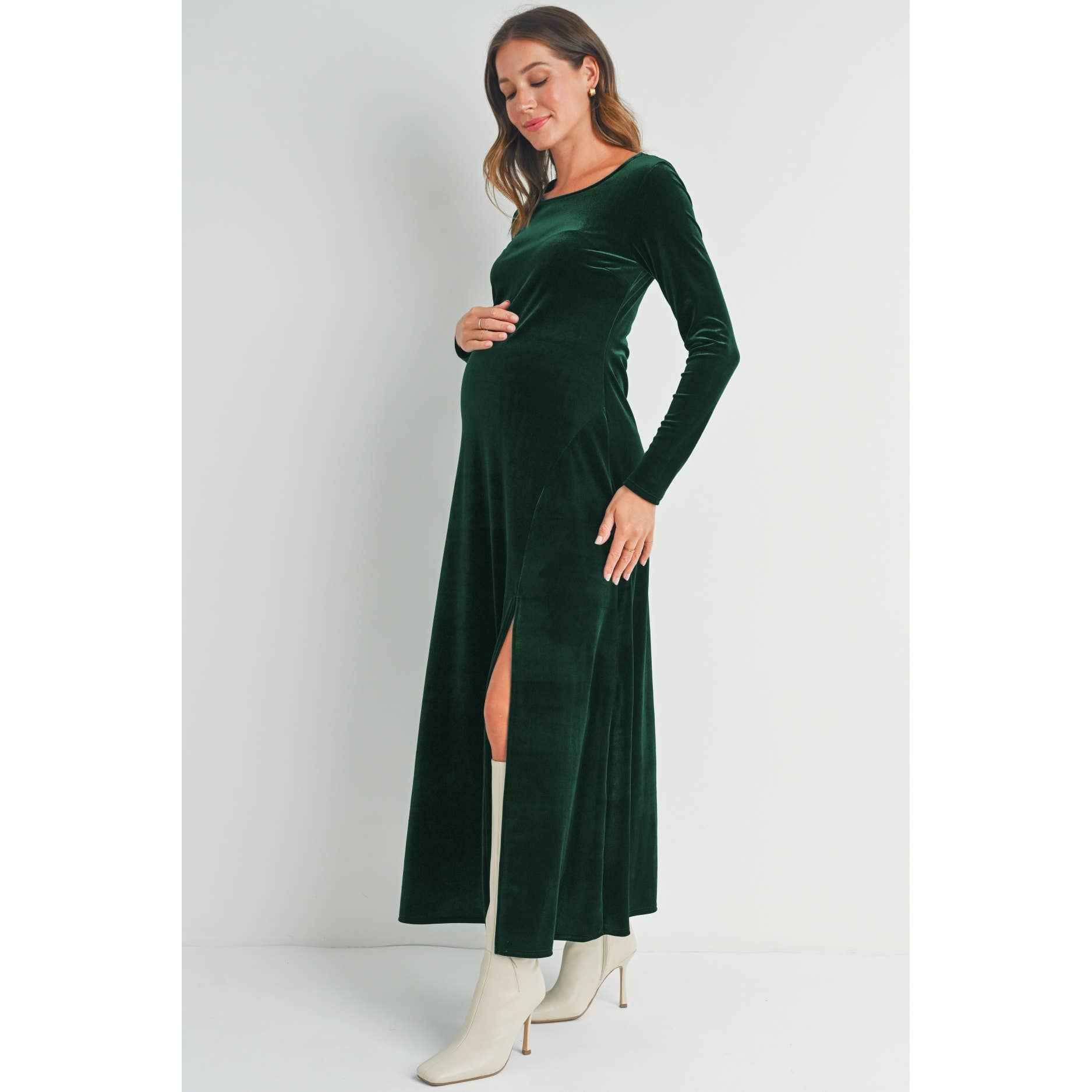 Hello Miz – wholesale Dress – Maternity – Velvet Long Sleeve Maternity Midi Dress10