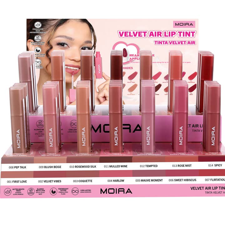 Moira Cosmetics - Wholesale Lip Stain/Dye/Tint - Moira Makeup Display Velvet Air Lip Tint 42pcs
