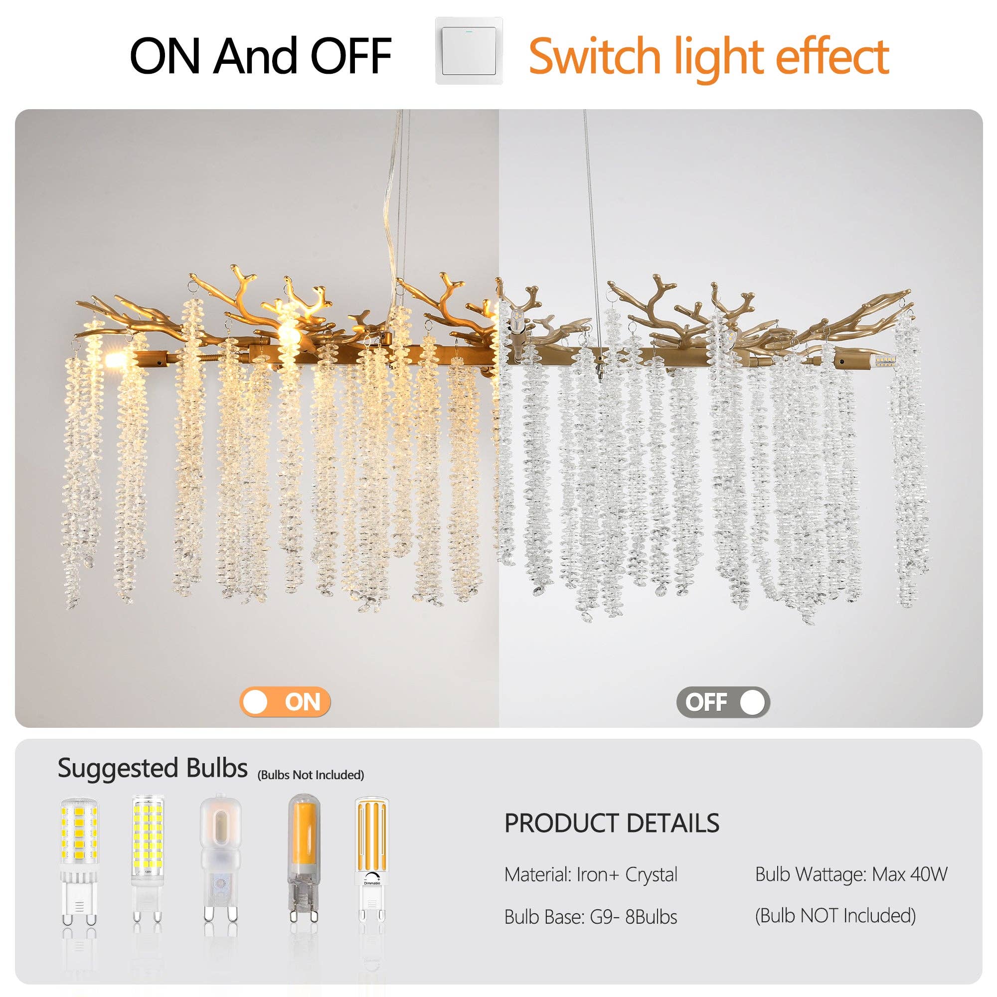 39F Inc. - Wholesale Chandelier/Hanging Light - 39"Modern Golden Pendant Light ＆ Cascading Crystal Strands8