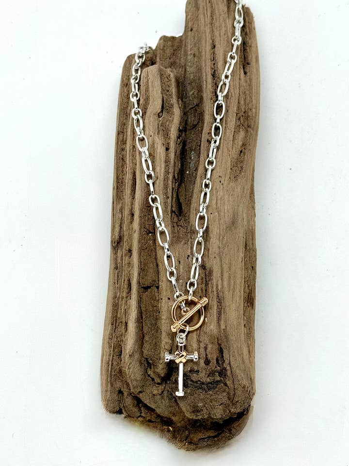 Necklace Alloy Plated Silver Chain w/Multi Metal Cross 18” for wholesale by Rant & Rave Classic