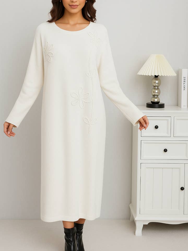 SOFT KNIT DRESS WITH FLORAL DESIGN for wholesale by Lucy Sparks