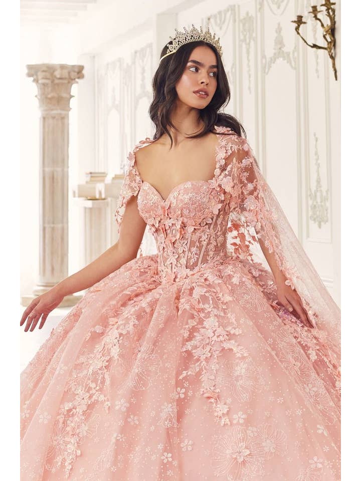 Tux-USA® - Wholesale Gown - Women's - Floral Quinceanera Ball Gown With Cape5