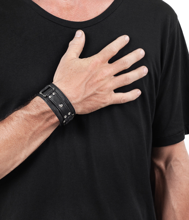 Jan Hilmer + Sparrow - Vente Bracelet manchette - Bracelet Anneau Carré - Bracelet en Cuir Noir0