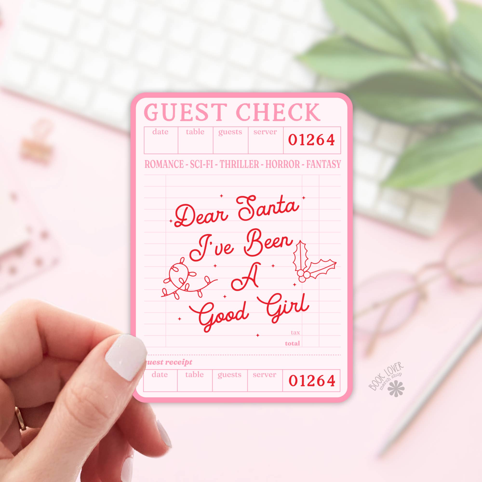 Book Lover Merch Shop – wholesale Sticker – Guest Check Santa Stickers / Christmas Bookish Stickers