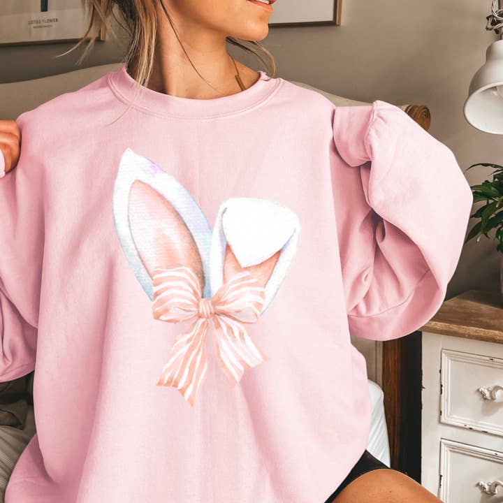 Coquette Bow Easter Bunny Ears Graphic Sweatshirt for wholesale by Shoppe SHC