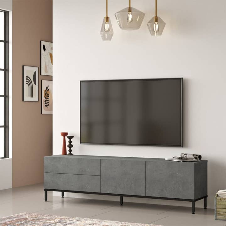 Gris béton/Noir Meuble tv posé au sol gris béton en vente sur Faire