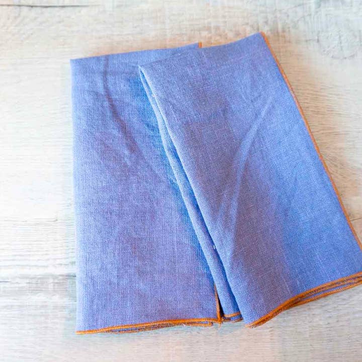 100% Linen Blue Cloth Dinner Napkins - Set of 2 for wholesale by West Coast Handmade
