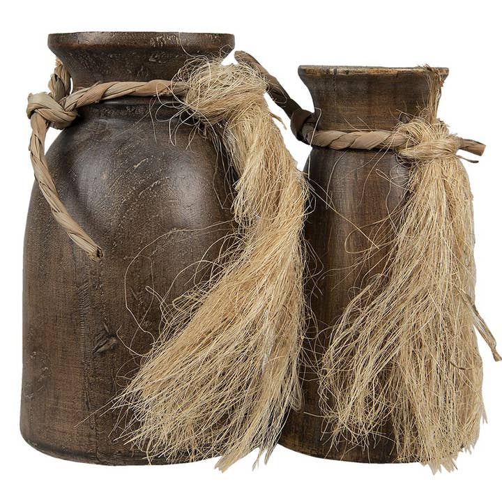 6PR3529 Vase Ø 15 Ø 13 cm Braune Dekovase aus Kunststoff für den Großhandel von Clayre & Eef