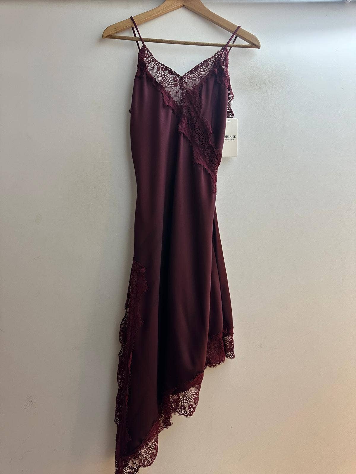 LORIANE - Wholesale Dress - Women's - 10400RO Asymmetrical short strap satin dress1