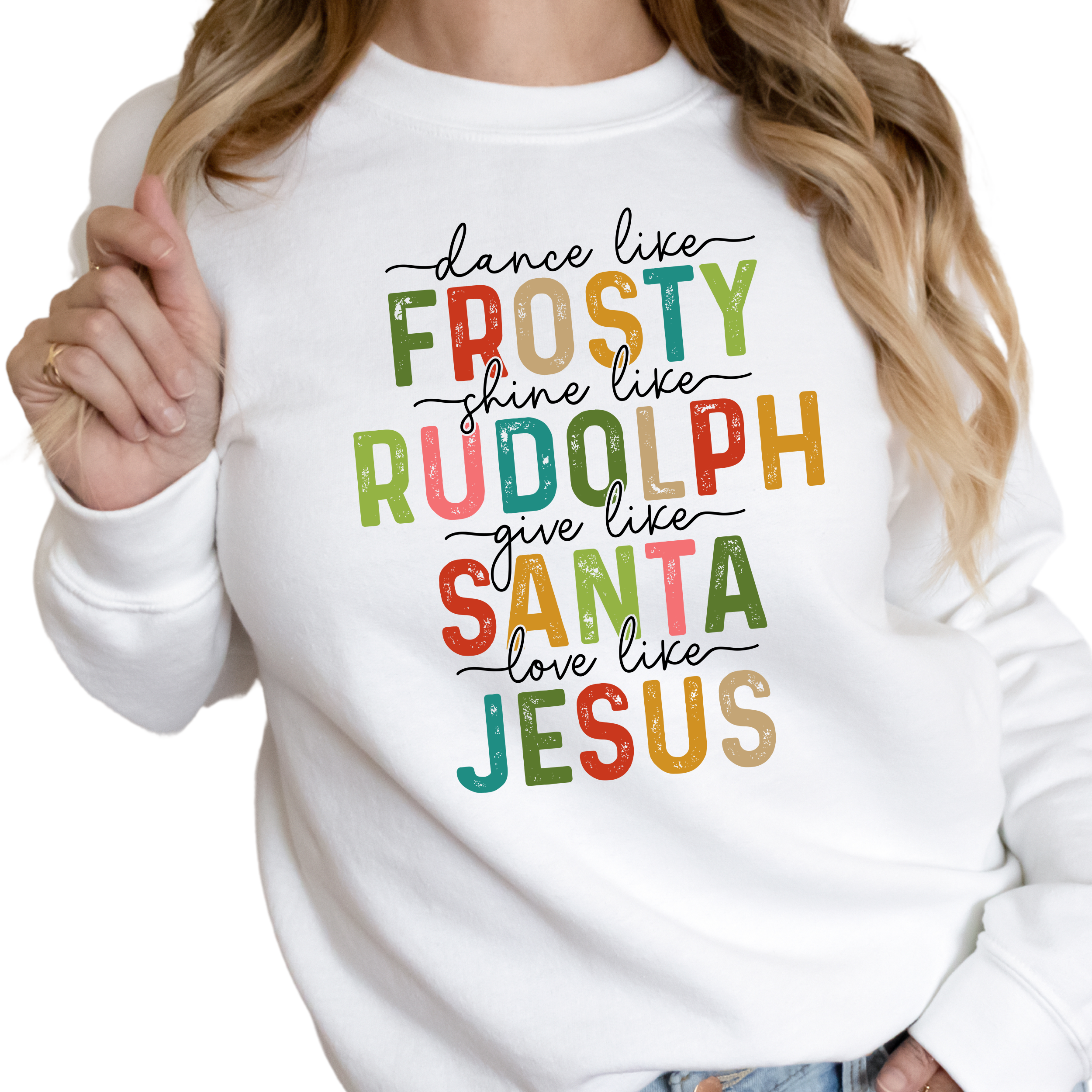 Epic Life  - Designed - Vente Sweat-shirt à imprimés – femme - Sweat-shirt de Noël Dance Like Frosty Shine Like Rudolph Give Like Santa Love Like Jesus — Cadeau de Noël chrétien pour maman, épouse, sœur0