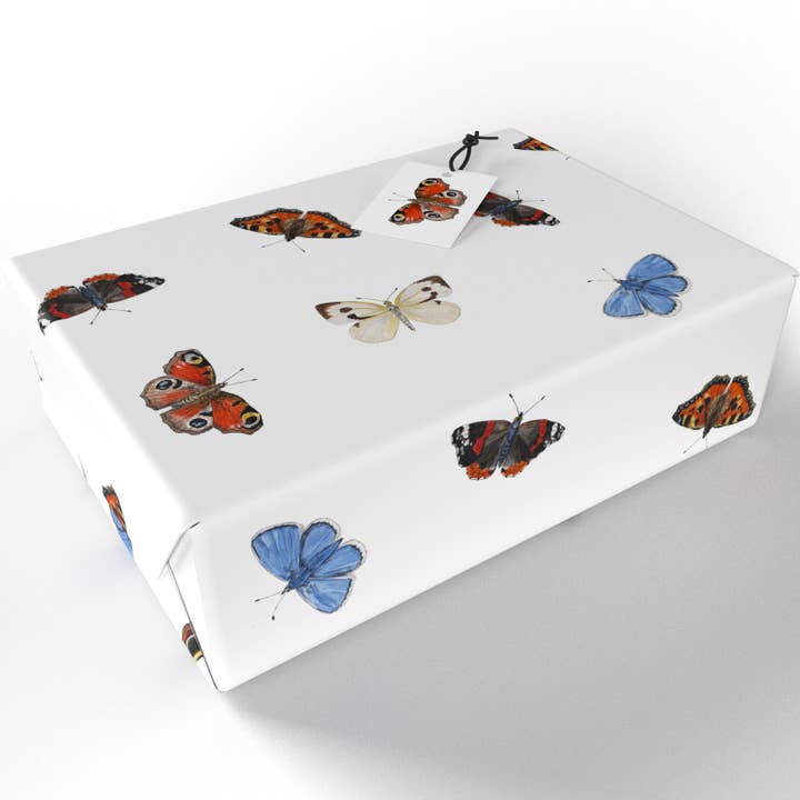 Re-wrapped – wholesale Omslagspapper – Engelska fjärilar presentpapper • Miljövänligt • Tillverkat i Storbritannien