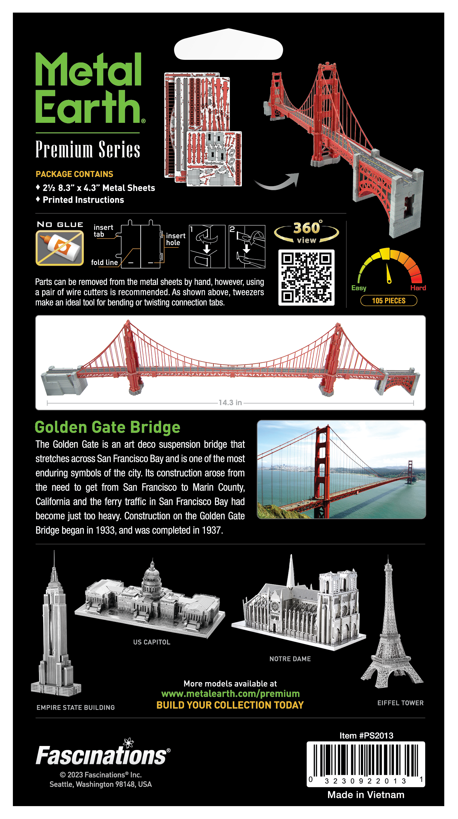 Metal Earth - Wholesale DIY Craft Kit - Golden Gate Bridge - Premium Series Metal Earth1