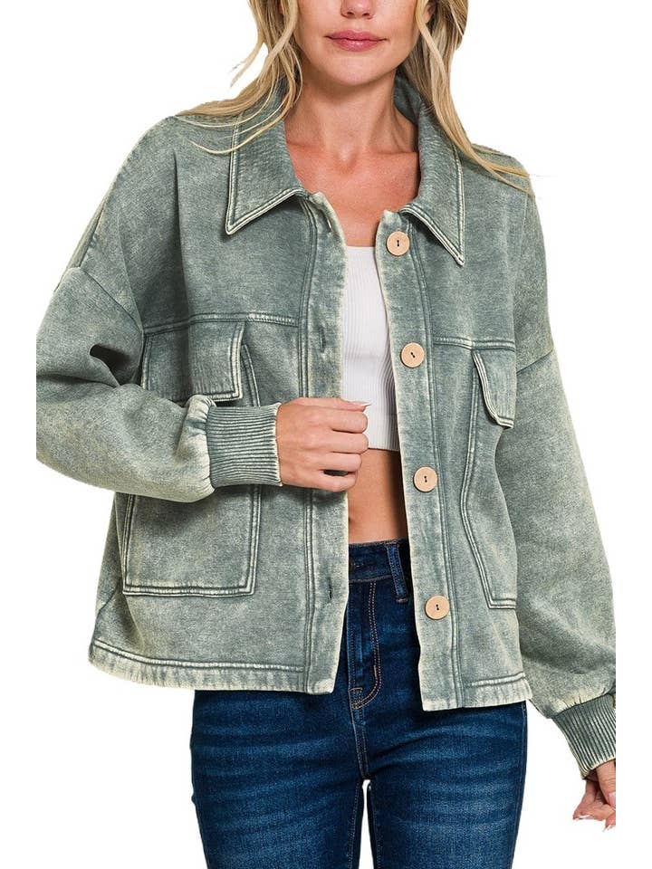 Vanilla Monkey - Vente Veste-chemise – femme - Veste courte en polaire délavée à l'acide avec poche avant5