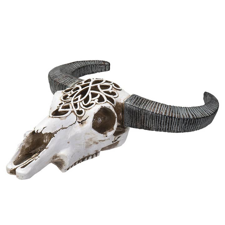 Pacific Trading - Wholesale Decorative Figurine - 14235 Carved Cow Hanging Decorative Skull w/LED