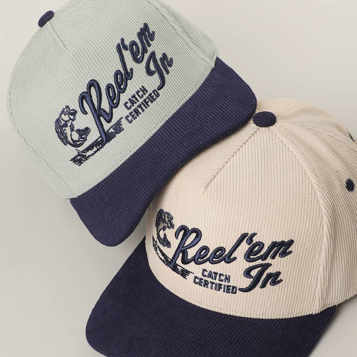REEL'EM IN 3D Embroidered Corduroy Trucker Hat for wholesale by Fashion City