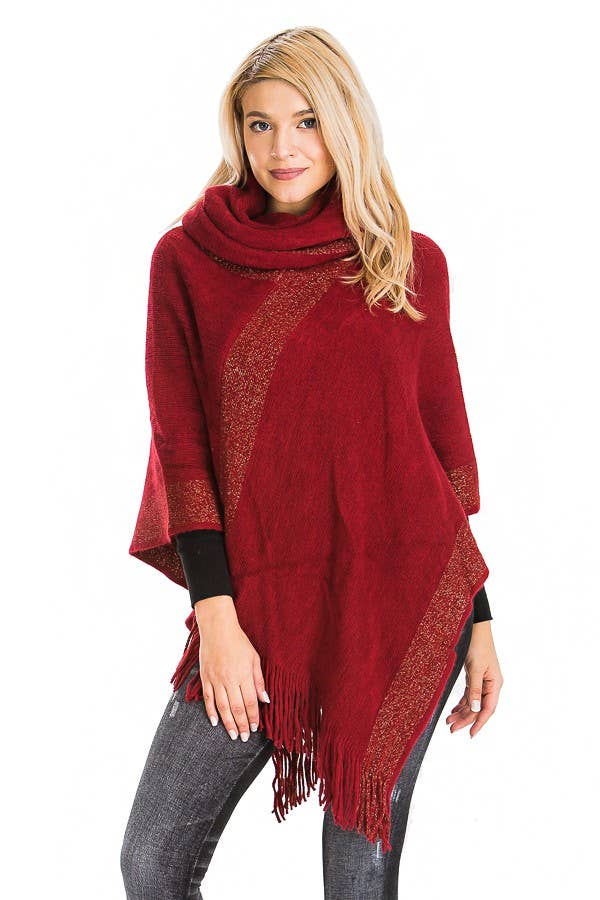 Cap Zone – wholesale Poncho – Women's – Tinsel Cowl Neck Fringed Poncho3