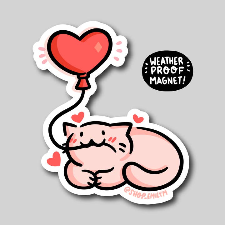 Valentine's Day Heart Balloon Cat Magnet for wholesale by Shop Emily M