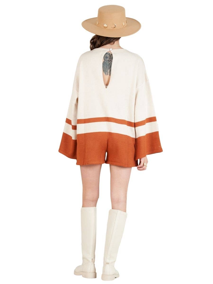 Lucca Couture - Wholesale Romper - Women's - Long Sleeve Sweater KNIT ROMPER-IVORY/RUST2
