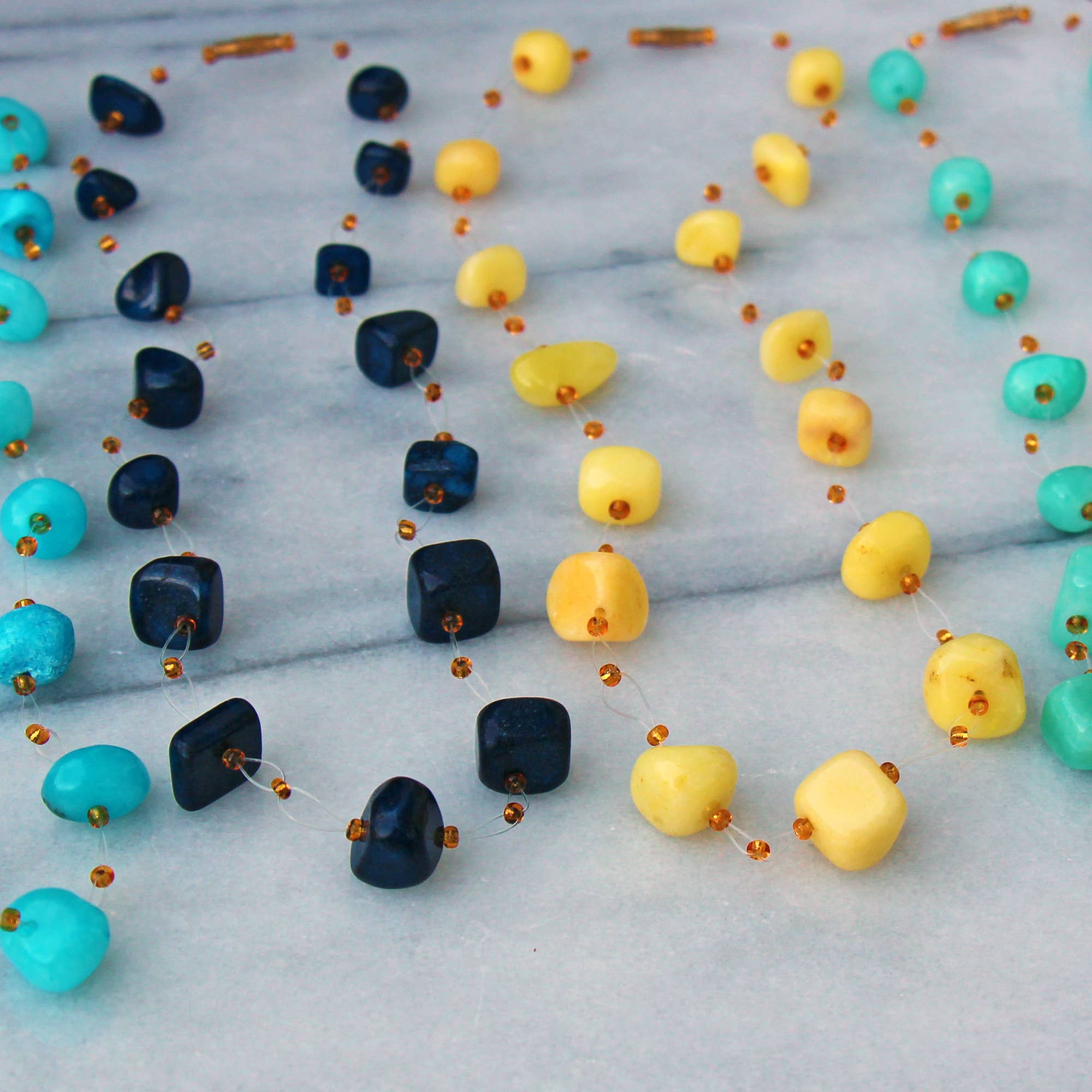 Global Crafts - Wholesale Beaded/Pearl Necklace - Floating Stone and Maasai Bead Necklace - Turquoise2