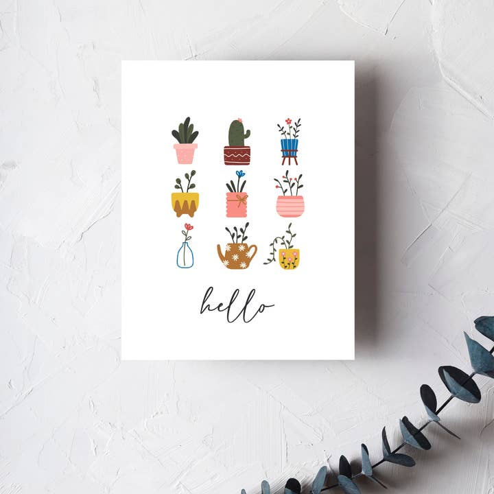 Biglietto di auguri Hello - Houseplants per la vendita all'ingrosso da parte di Urban Belle Designs